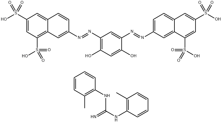 7,7'-[(4,6-dihydroxy-m-phenylene)diazo]bis(naphthalene-1,3-disulphonic) acid, compound with N,N'-di(o-tolyl)guanidine (1:4) 구조식 이미지