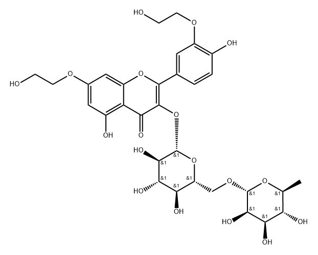 4H-1-Benzopyran-4-one, 3-[[6-O-(6-deoxy-α-L-mannopyranosyl)-β-D-glucopyranosyl]oxy]-5-hydroxy-7-(2-hydroxyethoxy)-2-[4-hydroxy-3-(2-hydroxyethoxy)phenyl]- Structure