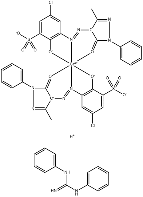 trihydrogen bis[5-chloro-3-[(4,5-dihydro-3-methyl-5-oxo-1-phenyl-1H-pyrazol-4-yl)azo]-2-hydroxybenzenesulphonato(3-)]chromate(3-), compound with N,N'-diphenylguanidine (1:3) Structure
