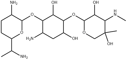 D-myo-Inositol, O-3-deoxy-4-C-methyl-3-(methylamino)-β-L-arabinopyranosyl-(1→6)-O-[2,6-diamino-2,3,4,6,7-pentadeoxy-α-D-ribo-heptopyranosyl-(1→4)]-3-amino-2,3-dideoxy- (9CI) Structure