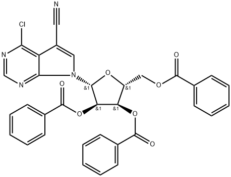 7H-?Pyrrolo[2,?3-?d]?pyrimidine-?5-?carbonitrile, 4-?chloro-?7-?(2,?3,?5-?tri-?O-?benzoyl-?β-?D-?ribofuranosyl)?- Structure