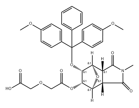 2-(2-(((3aR,4S,5S,6S,7R,7aS)-6-(bis(4-methoxyphenyl)(phenyl)methoxy)-2-methyl-1,3-dioxooctahydro-1H-4,7-epoxyisoindol-5-yl)oxy)-2-oxoethoxy)acetic acid 구조식 이미지