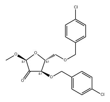 Methyl 3,5-di-O-(4-chlorobenzyl)-2-oxo-alpha-D-ribofuranoside Structure