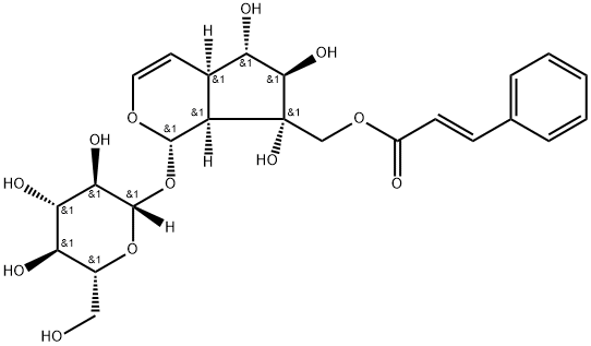 [(1S)-1,4aα,5,6,7,7aα-Hexahydro-5α,6β,7α-trihydroxy-7-[[(E)-1-oxo-3-phenyl-2-propenyloxy]methyl]cyclopenta[c]pyran-1-yl]β-D-glucopyranoside 구조식 이미지