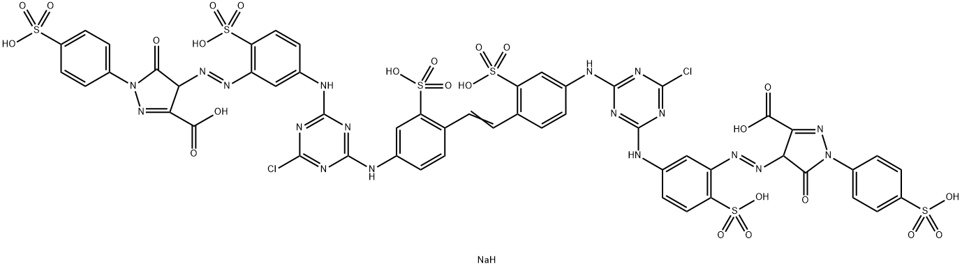 1H-Pyrazole-3-carboxylic acid, 4,4'-[1,2-ethenediylbis[(3-sulfo-4,1-phenylene)imino(6-chloro-1,3,5-triazine-4,2-diyl)imino(6-sulfo-3,1-phenylene)azo]]bis[4,5-dihydro-5-oxo-1-(4-sulfophenyl)-, hexasodium salt Structure