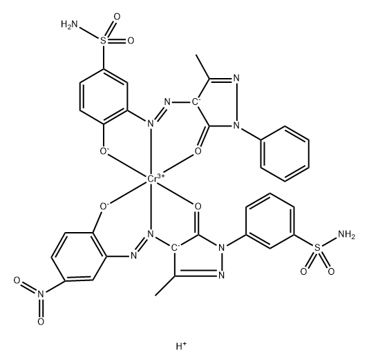 Chromate(1-), [3-[4,5-dihydro-4-[(2-hydroxy-5-nitrophenyl)azo]-3-methyl-5-oxo-1H-pyrazol-1-yl]benzenesulfonamidato(2-)][3-[(4,5-dihydro-3-methyl-5-oxo-1-phenyl-1H-pyrazol-4-yl)azo]-4-hydroxybenzenesulfonamidato(2-)]-, hydrogen Structure