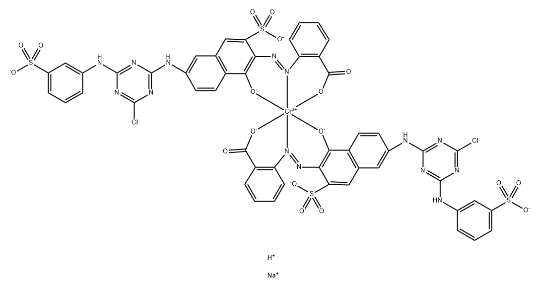 hydrogen tetrasodium bis[2-[[6-[[4-chloro-6-[3-sulphoanilino]-1,3,5-triazin-2-yl]amino]-1-hydroxy-3-sulpho-2-naphthyl]azo]benzoato(4-)]chromate(5-) 구조식 이미지