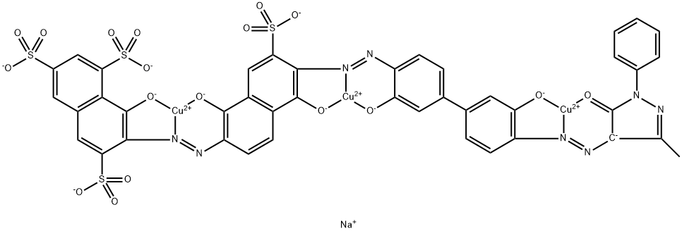 Cuprate(4-), [mu3-[7-[[6-[[4'-[(4,5-dihydro-3-methyl-5-oxo-1-phenyl-1H-pyrazol-4-yl)azo]-3,3'-dihydroxy[1,1'-biphenyl]-4-yl]azo]-1,5-dihydroxy-7-sulfo-2-naphthalenyl]azo]-8-hydroxy-1,3,6-naphthalenetrisulfonato(10-)]]tri-, tetrasodium 구조식 이미지