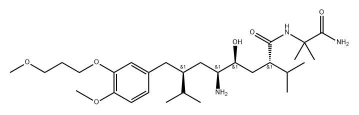 (2S,4S,5S,7S)-5-Amino-N-(1-amino-2-methyl-1-oxopropan-2-yl)-4-hydroxy-2-isopropyl-7-(4-methoxy-3-(3-methoxypropoxy)benzyl)-8-methylnonanamide Structure