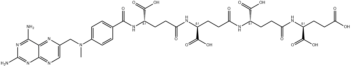 L-Glutamic acid, N-[N-[N-[N-[4-[[(2, 4-diamino-6-pteridinyl)methyl]methylamino]benzoyl]-L-.gamma.-gluta myl]-L-.gamma.-glutamyl]-L-.gamma.-glutamyl]- Structure