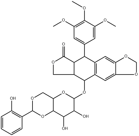 (5R,5aα)-5α,8,8aβ,9α-Tetrahydro-9β-[[4-O,6-O-(o-hydroxybenzylidene)-β-D-glucopyranosyl]oxy]-5β-(3,4,5-trimethoxyphenyl)furo[3',4':6,7]naphtho[2,3-d]-1,3-dioxol-6(5aH)-one 구조식 이미지