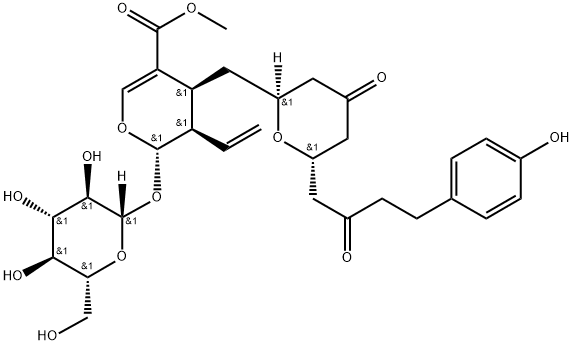 (2S)-3α-Vinyl-2β-(β-D-glucopyranosyloxy)-3,4-dihydro-4α-[[(2S,6S)-tetrahydro-6-[4-(4-hydroxyphenyl)-2-oxobutyl]-4-oxo-2H-pyran-2-yl]methyl]-2H-pyran-5-carboxylic acid methyl ester Structure
