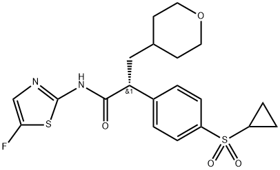 2H-Pyran-4-propanamide, α-[4-(cyclopropylsulfonyl)phenyl]-N-(5-fluoro-2-thiazolyl)tetrahydro-, (αR)- Structure