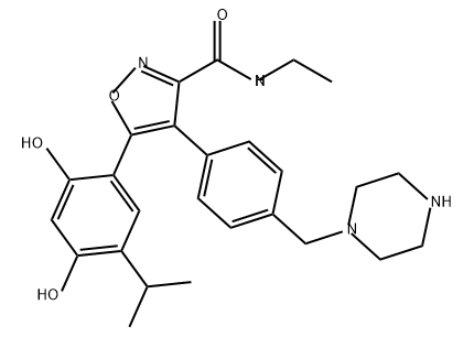 5-(2,4-Dihydroxy-5-isopropylphenyl)-N-ethyl-4-(4-(piperazin-1-ylmethyl)phenyl)isoxazole-3-carboxamide Structure