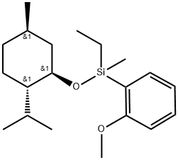 rel-Ethyl(2-methoxyphenyl)methyl[[(1S*)-5α*-methyl-2β*-(1-methylethyl)cyclohexane-1α*-yl]oxy]silane 구조식 이미지