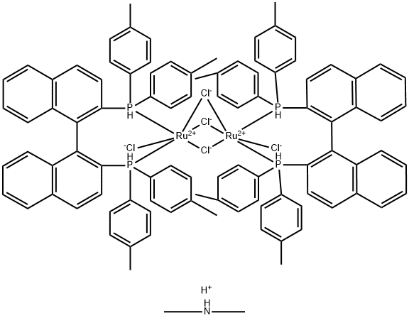 Dimethylammoniumdichlorotri(mu-chloro)bis[(R)-(+)-2,2'-bis(di-p-tolylphosphino)-1,1'-binaphthyl]diruthenate(II) Structure
