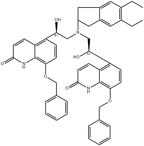 5,5'-((1R,1'R)-((5,6-diethyl-2,3-dihydro-1H-inden-2-yl)azanediyl)bis(1-hydroxyethane-2,1-diyl))bis(8-(benzyloxy)quinolin-2(1H)-one) Structure