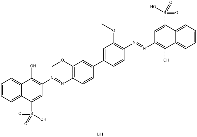 1-Naphthalenesulfonic acid, 3,3'-[(3,3'-dimethoxy[1,1'- biphenyl]-4,4'-diyl)bis(azo)]bis[4-hydroxy-, dilithium salt Structure