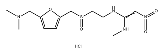 N-[2-[[[5-[(Dimethylamino)-methyl]furan-2-yl]methyl]sulphinyl]ethyl]-N''-methyl-2-nitroethene-1,1-diamine Hydrochloride Salt Structure