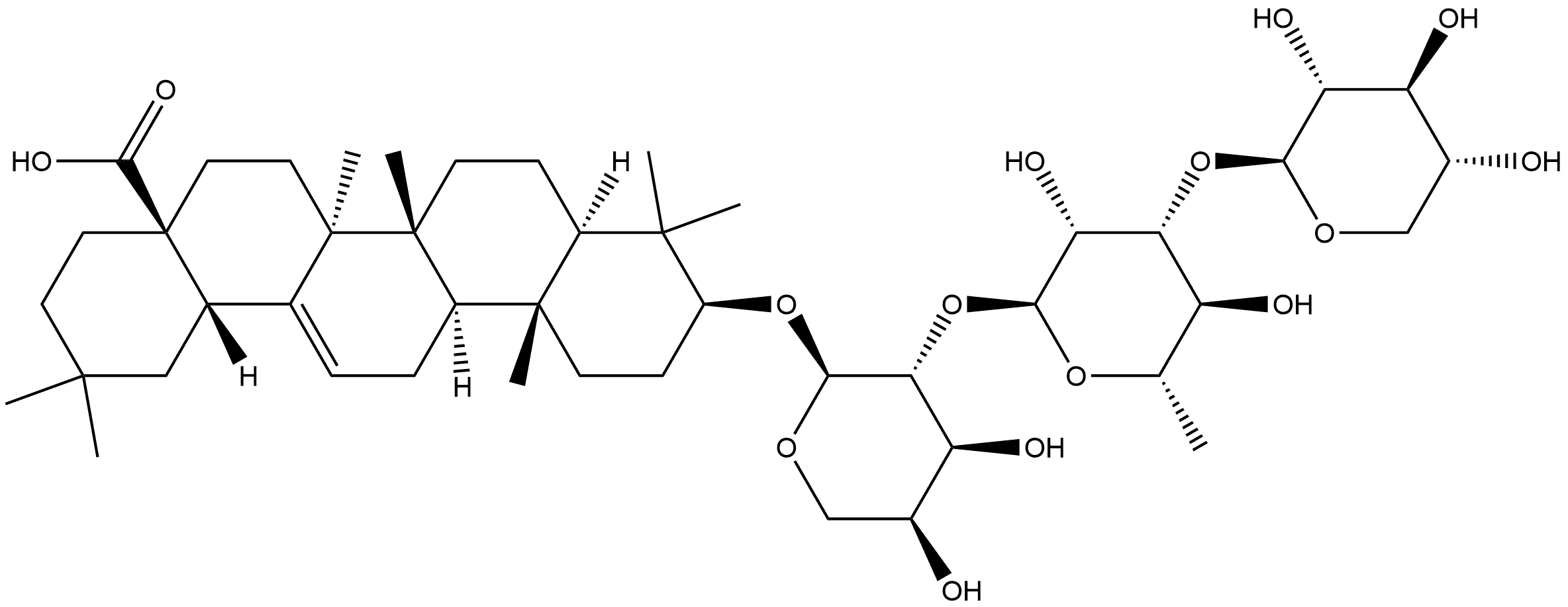 3-O-β-D-xylopyranosyl (1→3)-α-L-rhammnopyranosyl (1→ 2) -α-L- arabinopyranosyl oleanolic acid 구조식 이미지