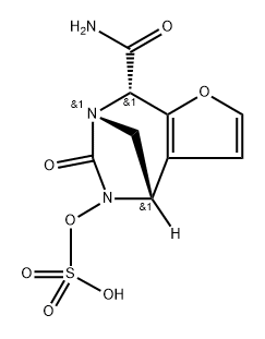 rel-(4R,7R,8R)-4,5,6,8-Tetrahydro-6-oxo-5- (sulfooxy)-4,7-methano-7H-furo[2,3-e][1,3] diazepine-8-carboxamide 구조식 이미지
