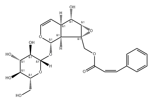 [(1aS)-1a,1bα,2,5aα,6,6aβ-Hexahydro-6α-hydroxy-1a-[(cis-cinnamoyloxy)methyl]oxireno[4,5]cyclopenta[1,2-c]pyran-2α-yl]β-D-glucopyranoside Structure