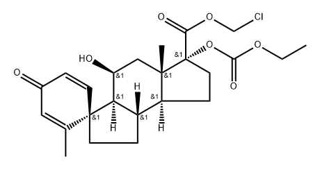 Spiro[2,5-cyclohexadiene-1,3'(2'H)-as-indacene]-6'-carboxylic acid, 6'-[(ethoxycarbonyl)oxy]-1',3'a,4',5',5'a,6',7',8',8'a,8'b-decahydro-4'-hydroxy-2,5'a-dimethyl-4-oxo-, chloromethyl ester, (1R,3'aS,4'S,5'aS,6'R,8'aS,8'bS)- Structure