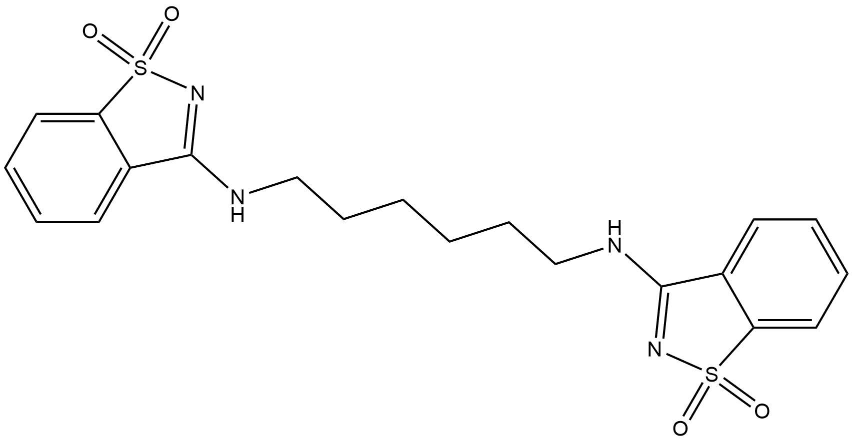 N,N''-bis(1,1-dioxido-1,2-benzothiazol-3-yl)hexane-1,6-diamine Structure