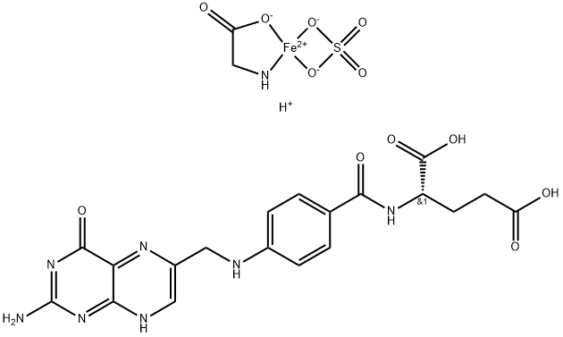 L-Glutamic acid, N-[4-[[(2-amino-1,4-dihydro-4-oxo-6-pteridinyl)methyl]amino]benzoyl]-, mixt. with hydrogen (T-4)-(glycinato-κN,κO)[sulfato(2-)-κO,κO']ferrate(1-) (1:1) Structure