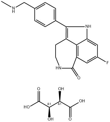 6H-Azepino[5,4,3-cd]indol-6-one, 8-fluoro-1,3,4,5-tetrahydro-2-[4-[(methylamino)methyl]phenyl]-, (2R,3R)-2,3-dihydroxybutanedioate (1:1) (9CI) Structure