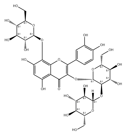 4H-1-Benzopyran-4-one, 2-(3,4-dihydroxyphenyl)-3-[(2-O-β-D-glucopyranosyl-β-D-glucopyranosyl)oxy]-8-(β-D-glucopyranosyloxy)-5,7-dihydroxy- Structure