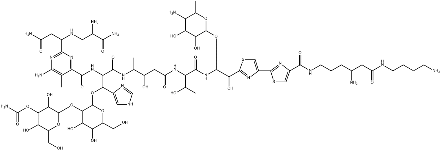 [2-[2-[2-[[4-[[1-[[2-[4-[4-[[4-amino-5-(4-aminobutylcarbamoyl)pentyl]c arbamoyl]-1,3-thiazol-2-yl]-1,3-thiazol-2-yl]-1-(5-amino-3,4-dihydroxy -6-methyl-oxan-2-yl)oxy-2-hydroxy-ethyl]carbamoyl]-2-hydroxy-propyl]ca rbamoyl]-3-hydroxy-butan-2-yl]carbamoyl]-2-[[6-amino-2-[1-[(2-amino-2- carbamoyl-ethyl)amino]-2-carbamoyl-ethyl]-5-methyl-pyrimidine-4-carbon yl]amino]-1-(3H-imidazol-4-yl)ethoxy]-4,5-dihydroxy-6-(hydroxymethyl)o xan-3-yl]oxy-3,5-dihydroxy-6-(hydroxymethyl)oxan-4-yl] carbamate 구조식 이미지