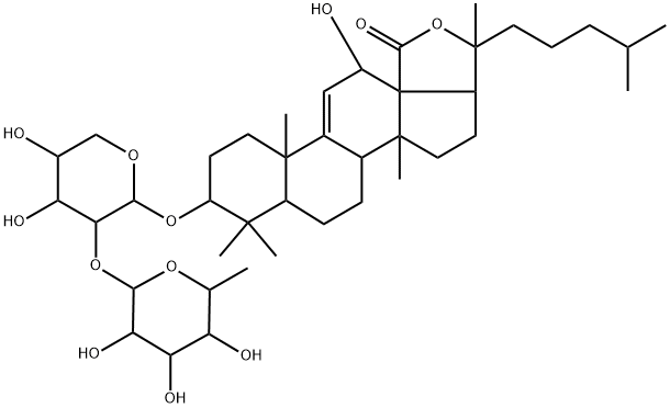 (20S)-3β-[2-O-(6-Deoxy-β-D-glucopyranosyl)-β-D-xylopyranosyloxy]-12α,20-dihydroxy-5α-lanost-9(11)-en-18-oic acid 18,20-lactone 구조식 이미지