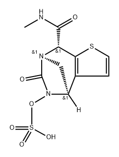 rel-(4R,7R,8R)-4,5,6,8-Tetrahydro-N-methyl-6- oxo-5-(sulfooxy)-4,7-methano-7H-thieno[2,3- e][1,3]diazepine-8-carboxamide 구조식 이미지