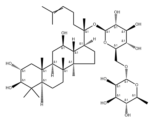 β-D-Glucopyranoside, (2α,3β,12β)-2,3,12-trihydroxydammar-24-en-20-yl 6-O-(6-deoxy-α-L-mannopyranosyl)- Structure