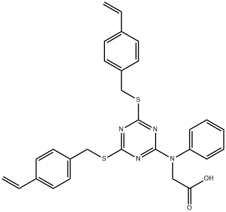 N-[4,6-Bis[[(4-ethenylphenyl)methyl]thio]-1,3,5-triazin-2-yl]-N-phenylglycine Structure