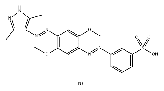 Benzenesulfonic acid, 3-[2-[4-[2-(3,5-dimethyl-1H-pyrazol-4-yl)diazenyl]-2,5-dimethoxyphenyl]diazenyl]-, sodium salt (1:1) 구조식 이미지