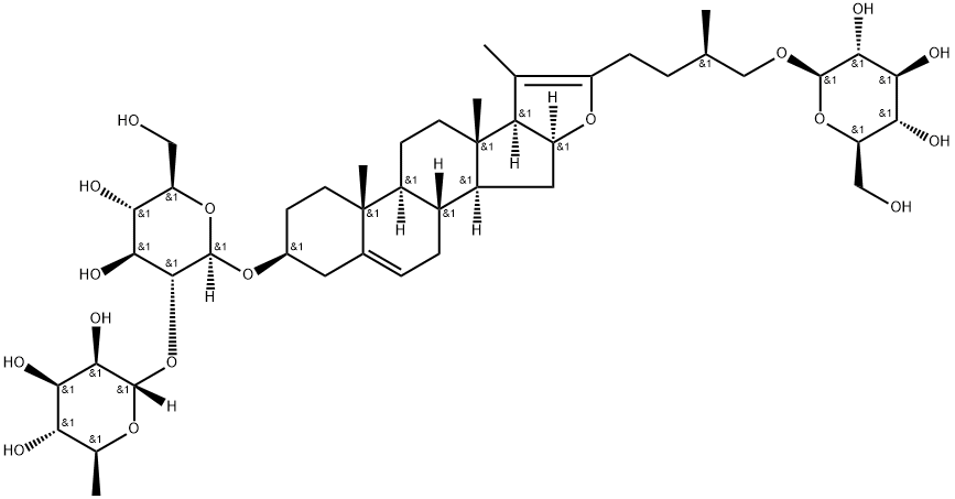 (3β,25R)-26-(β-D-Glucopyranosyloxy)furosta-5,20(22)-dien-3-yl 2-O-(6-deoxy-α-L-mannopyranosyl)-β-D-glucopyranoside 구조식 이미지