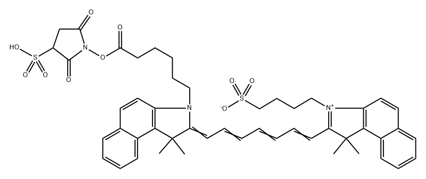 1H-Benz[e]indolium, 2-[7-[3-[6-[(2,5-dioxo-3-sulfo-1-pyrrolidinyl)oxy]-6-oxohexyl]-1,3-dihydro-1,1-dimethyl-2H-benz[e]indol-2-ylidene]-1,3,5-heptatrien-1-yl]-1,1-dimethyl-3-(4-sulfobutyl)-, inner salt 구조식 이미지