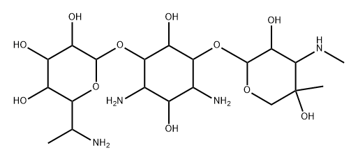 D-Streptamine, O-6-amino-6,7-dideoxy-D-glycero-α-D-gluco-heptopyranosyl-(1→4)-O-[3-deoxy-4-C-methyl-3-(methylamino)-β-L-arabinopyranosyl-(1→6)]- 구조식 이미지