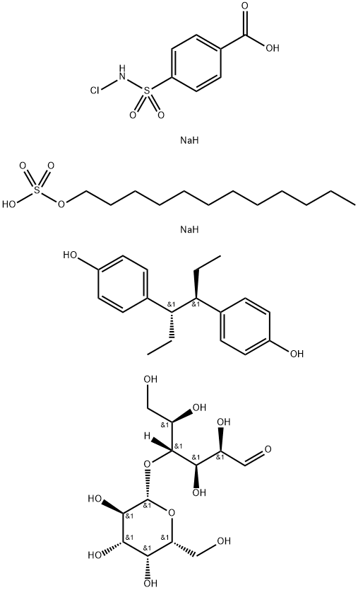 D-Glucose, 4-O-β-D-galactopyranosyl-, mixt. with 4-[(chloroamino)sulfonyl]benzoic acid disodium salt, (R*,S*)-4,4'-(1,2-diethyl-1,2-ethanediyl)bis[phenol] and sodium monodecyl sulfate Structure