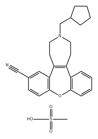 1H-Dibenz[2,3:6,7]oxepino[4,5-d]azepine-7-carbonitrile, 3-(cyclopentylmethyl)-2,3,4,5-tetrahydro-, methanesulfonate (1:1) 구조식 이미지