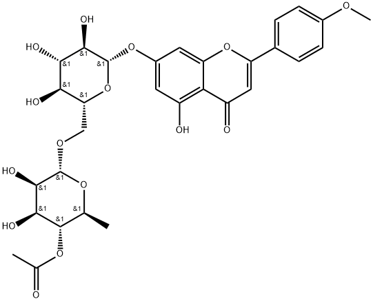 4H-1-Benzopyran-4-one, 7-[[6-O-(4-O-acetyl-6-deoxy-α-L-mannopyranosyl)-β-D-glucopyranosyl]oxy]-5-hydroxy-2-(4-methoxyphenyl)- Structure