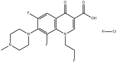 3-Quinolinecarboxylic acid, 6,8-difluoro-1-(2-fluoroethyl)-1,4-dihydro-7-(4-methyl-1-piperazinyl)-4-oxo-, hydrochloride (1:1) Structure