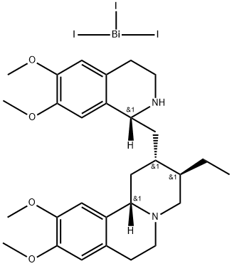 2H-Benzo[a]quinolizine, 3-ethyl-1,3,4,6,7,11b-hexahydro-9,10-dimethoxy-2-[[(1R)-1,2,3,4-tetrahydro-6,7-dimethoxy-1-isoquinolinyl]methyl]-, (2S,3R,11bS)-, mixt. with triiodobismuthine Structure