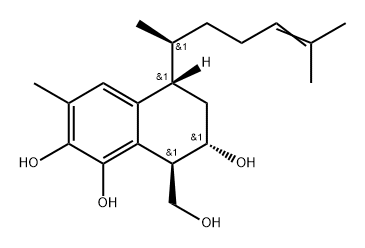 1,2,7-Naphthalenetriol, 5-(1,5-dimethyl-4-hexenyl)-5,6,7,8-tetrahydro-8-(hydroxymethyl)-3-methyl-, [5S-[5α(R*),7α,8β]]- (9CI) 구조식 이미지