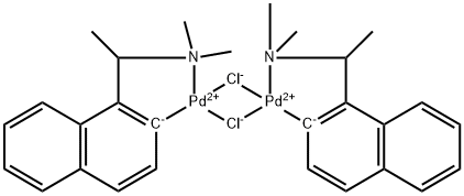 Di-μ-chlorobis[1-[(1R)-1-(dimethylamino-κN)ethyl]-2-naphthalenyl-κC]dipalladium(II) Structure