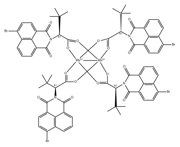 Rhodium, tetrakis[μ-[(αS)-6-bromo-α-(1,1-dimethylethyl)-1,3-dioxo-1H-benz[de]isoquinoline-2(3H)-acetato-κO2:κO2']]di-, (Rh-Rh) Structure