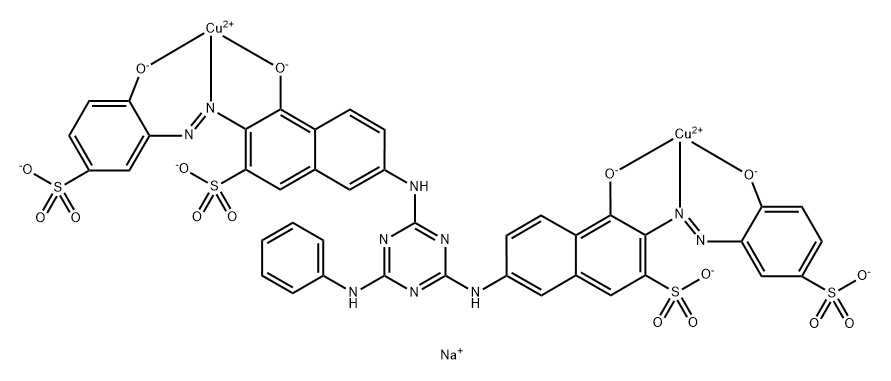 Cuprate(4-),[μ-[[7,7'-[[6-(phenylimino)-1,3,5-triazine-2,4-diyl]diimino]bis[4-hydroxy-3-[(2-hydroxy-5-sulfophenyl)azo]-2-naphthalenesulfonato]](8-)]] di-,tetrasodium 구조식 이미지