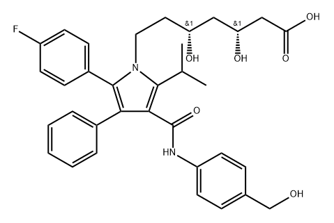 1H-Pyrrole-1-heptanoic acid, 2-(4-fluorophenyl)-β,δ-dihydroxy-4-[[[4-(hydroxymethyl)phenyl]amino]carbonyl]-5-(1-methylethyl)-3-phenyl-, (βR,δR)- Structure